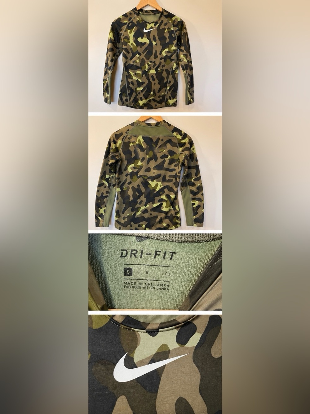 Nike Pro Dri-FIT Camo Compression Top Women’s Small Green Long Sleeve - Picture 2 of 5